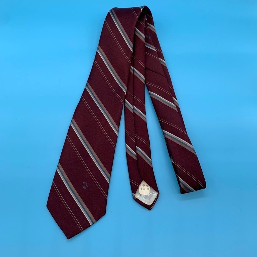 Vintage Christian Dior Striped Logo Preppy Designer Men's Classic Neck Tie